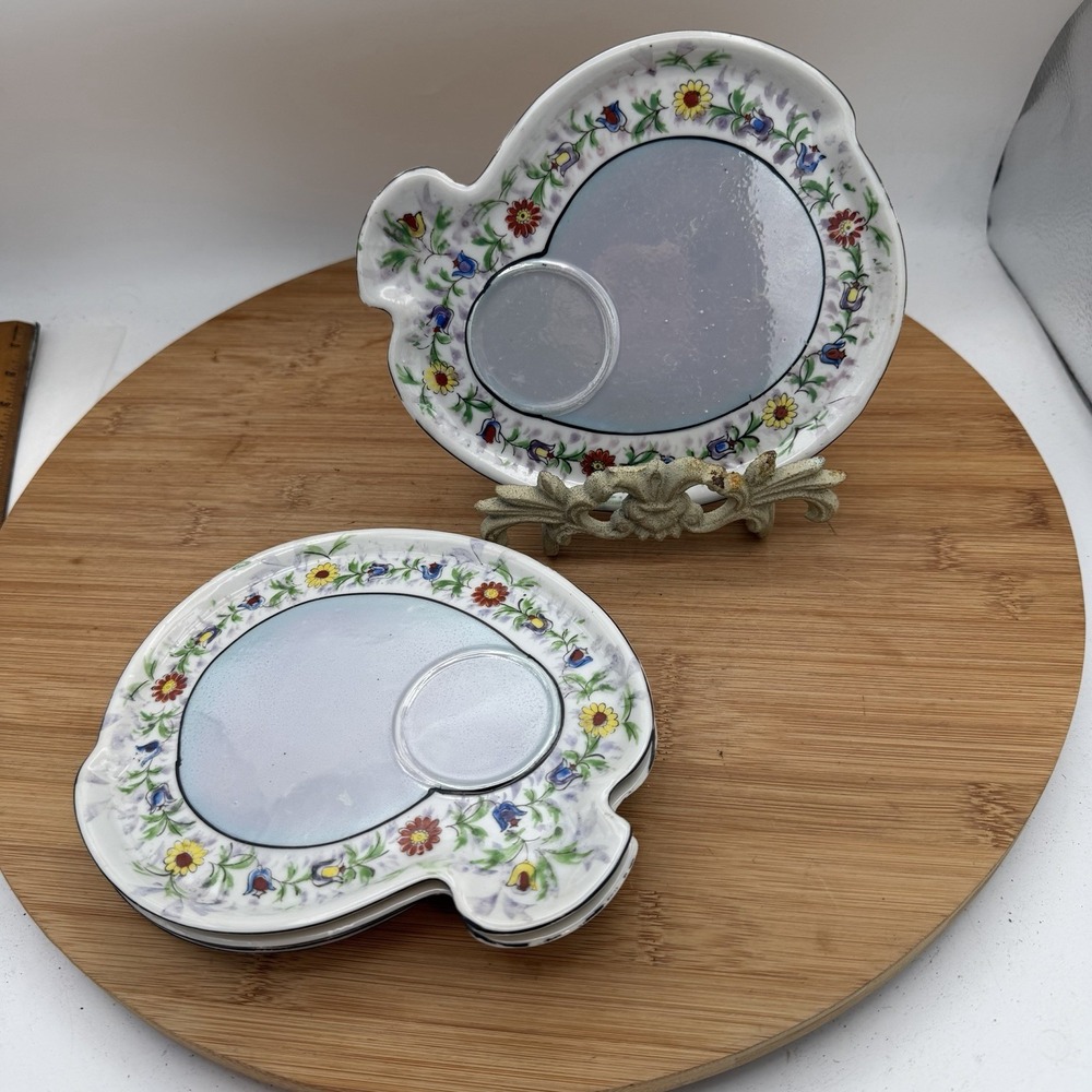 GOLD CASTLE CHIKUSA Japan Flower Snack Tray Plates Silver Edges Set Of 5